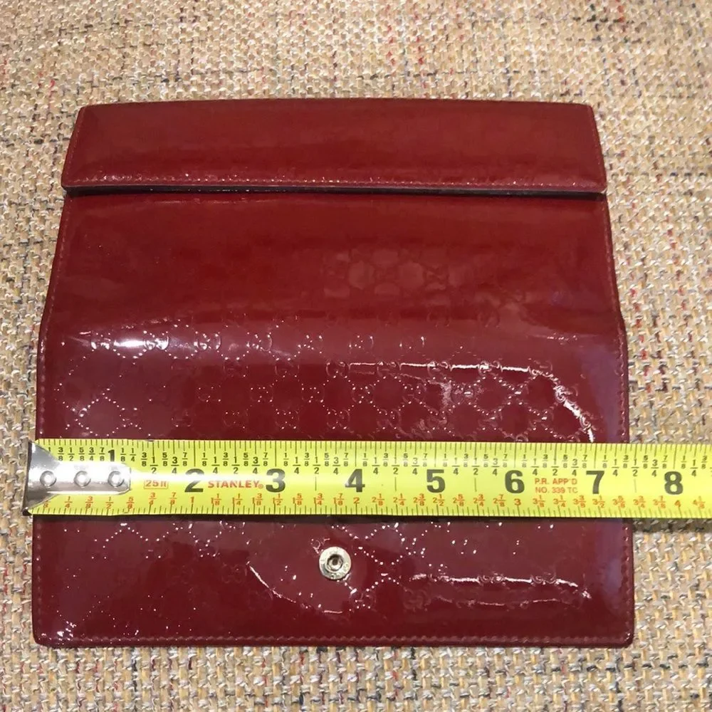 GUCCI GUCCISSMA Wine Patent Leather Continental Bifold Wallet Gold Heart Lock - Picture 15 of 17